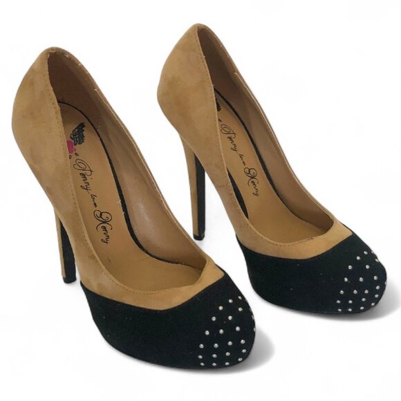 Penny Loves Kenny Shoes - Penny Loves Kenny Women's Suede 5" Pumps Metallic Silver Studded Toe Size 7 New